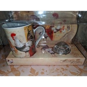 Rooster Mug Tray Holder Set. Masterpiece Collection. Home Essentials & Beyond